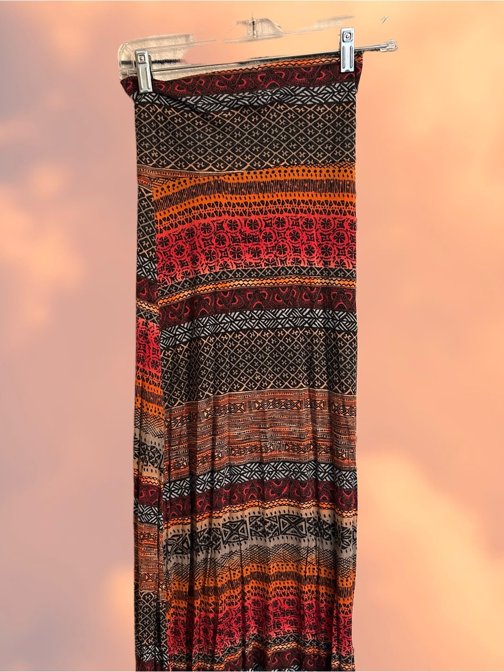 Bohemian Tribal Print Maxi Skirt - Red & Orange